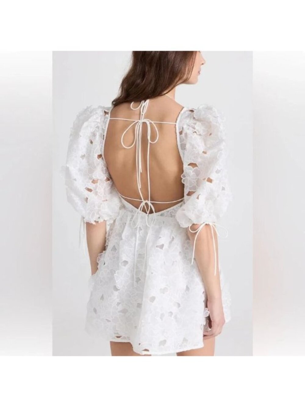 For Love & Lemons Leighton 3D White Lace Mini Dress Medium Bride Event Boho - Picture 3 of 16